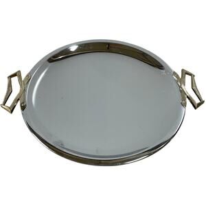 Kromex Round Metal Aluminum Chrome Service Tray 14 Inch Good Used Condition